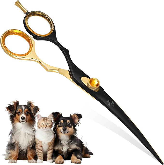 7.5 Inch Curved Grooming Scissors for Dogs and Cats – Professional Pet Grooming Shears for Face, Paws, Body and Tail – Sharp, Smooth, Ergonomic Curved Blades for Salon Groomers and Home Use