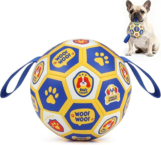 Vivifying Dog Toys Balls, 6 Inch Durable PU World Cup Soccer Ball for Small Medium Dogs, Interactive Training Toy for Indoor and Outdoor Tug-of-War