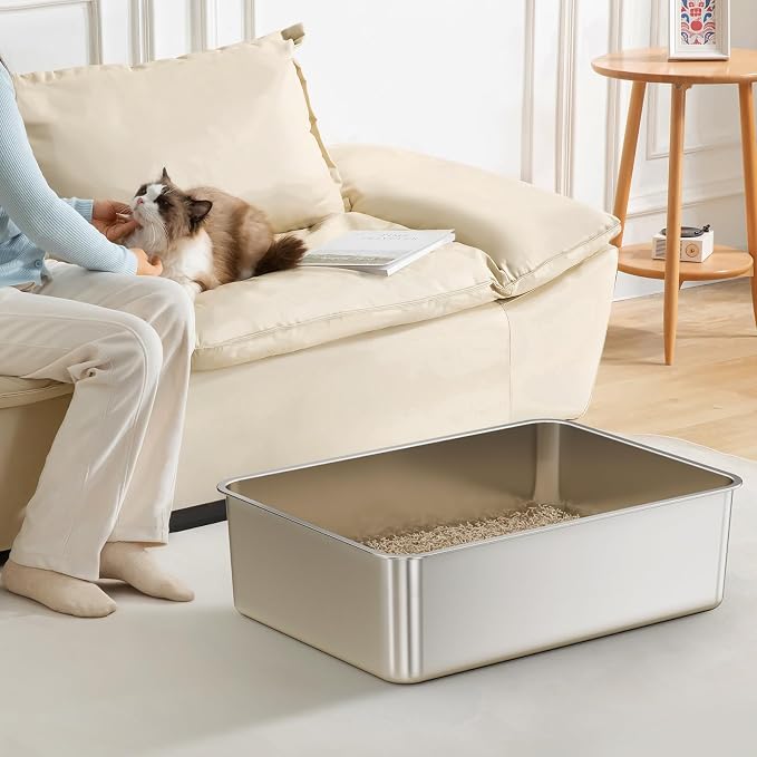 Jotesnew 2 Pack XXXL Stainless Steel Litter Box,28" L*20" W*6" H Large Capacity Metal Cat Litter Box for Big & Multiple Cats,Anti-Leakage,Non-Stick Surface for Easy Cleaning,Odor-Resistant
