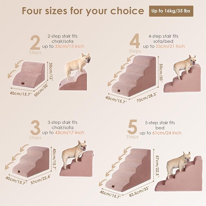 EHEYCIGA Curved Dog Stairs Ramp for High Beds 22.6" H, 5-Step Dog Steps for Small Dogs and Cats, Pet Stairs for High Bed Climbing, Non-Slip Balanced Pet Step Indoor, Dusty Pink