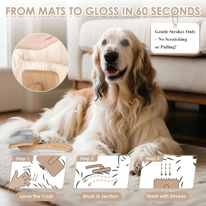 Large Dog Slicker Brush for Goldendoodles, Poodles - 3 in 1 Grooming Kit with Undercoat Rake & Comb - Extra Long Pins Slicker Brush for Dematting, Thick Coats, Shedding, Detangling, Natural