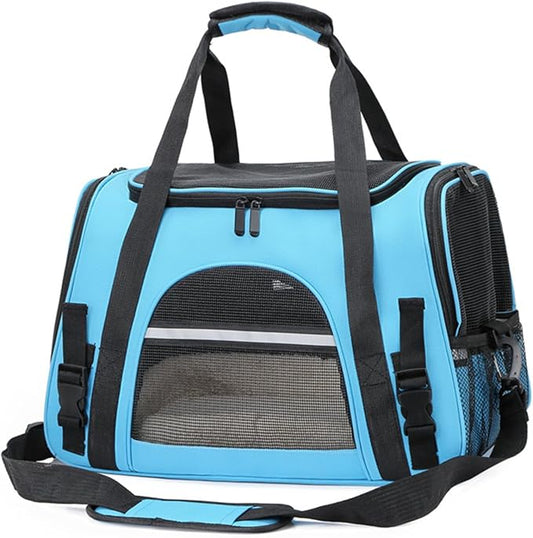 Cat Dog Carrier, Pet Travel Carrier for Small Dogs, Cat Carrying Case Collapsible Dog Carrier, Foldable Soft Sided Animal Carriers Puppy Carry (Blue)
