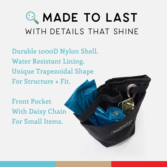 Wildebeest Dog Treat Pouch, Dog Treat Bag, Dog Training Treat Pouch, Dog Travel Bag, Pet Treat Pouch, Magnetic Closure, 2 Water-Resistant Compartments, Detachable Waist Strap & Belt Clip