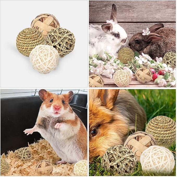 FOMIYES Small Animals Play Balls: Rabbit Chew Toys - Rolling Activity Guinea Pigs Chinchilla Bunny Natural Teething Balls