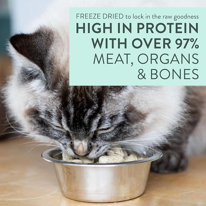 The New Zealand Natural Pet Food Co. Meow Freeze Dried Cat Food - Chicken & King Salmon Recipe, High Protein Treats & Toppers, Dry Cat Food,9.9oz