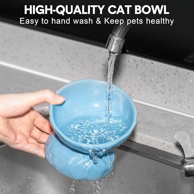 Bokon 4 Pcs Ceramic Raised Cat Bowl 6.8 oz Pet Food Bowl Anti Vomiting Pet Elevated Dog Feeder Tilted Cat Water Bowl Feeding Kitten Dishes for Small Dog Kitten(White, Yellow, Blue, Pink)