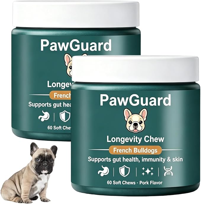 Chew for Frenchies, French Bulldog Chews for Dogs, for Gut Health, Skin & Coat, Immune System, Joint Mobility Pork Flavor, 60 Count (2 PCS)