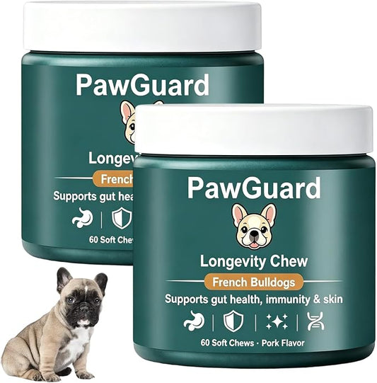 Chew for Frenchies, French Bulldog Chews for Dogs, for Gut Health, Skin & Coat, Immune System, Joint Mobility Pork Flavor, 60 Count (2 PCS)