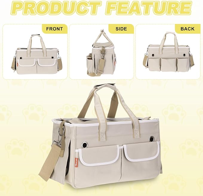 Cat Carrier for Pet, Rollable Cover, Breathable Dog Carrier Cat Carrying Case Pet Travel Bag Up to 16.5 lbs (Khaki), Intended for Hiking/Camping/Traveling