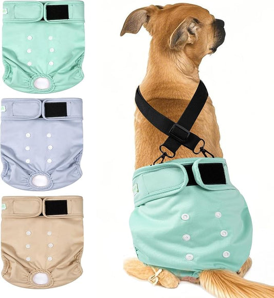 wegreeco Reusable Washable Dog Diapers Female with 1PC Suspender, Dogs Period Heat Diapers Female Heat Cycle, XL Medium Large Small Doggie Puppy Diapers for Incontinence (XX-Large)