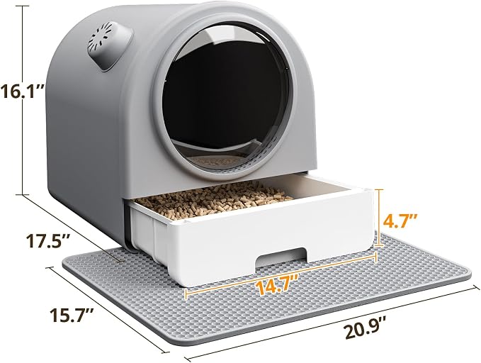 Oneluck Dome Litter Box, Drawer Type Large XL Cat Toilet, Covered Hidden Dog Proof,with Scoop,Mat, for Odor Control and Less Trackin(19.7" L x 16.5" W x 16.5" H)