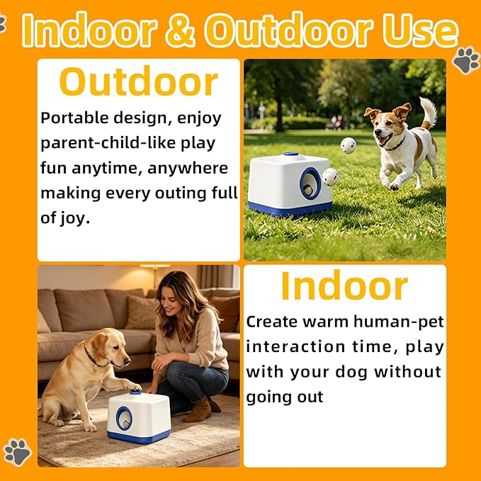 Automatic Dog Ball Launcher with 3 ETPU Balls, Upgrade Auto/Manual Ball Thrower for Dogs, Adjustable Distance 20-45ft, USB Rechargeable, Interactive Dog Toy for Indoor/Outdoor Play