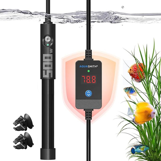 AQUASMITH Aquarium Heater,50w/100w/150w/200w/300w/500w Submersible Fish Tank Heater,External LED Controller, with Over-Temperature Protection and Automatic Power-Off When Leaving Water for.