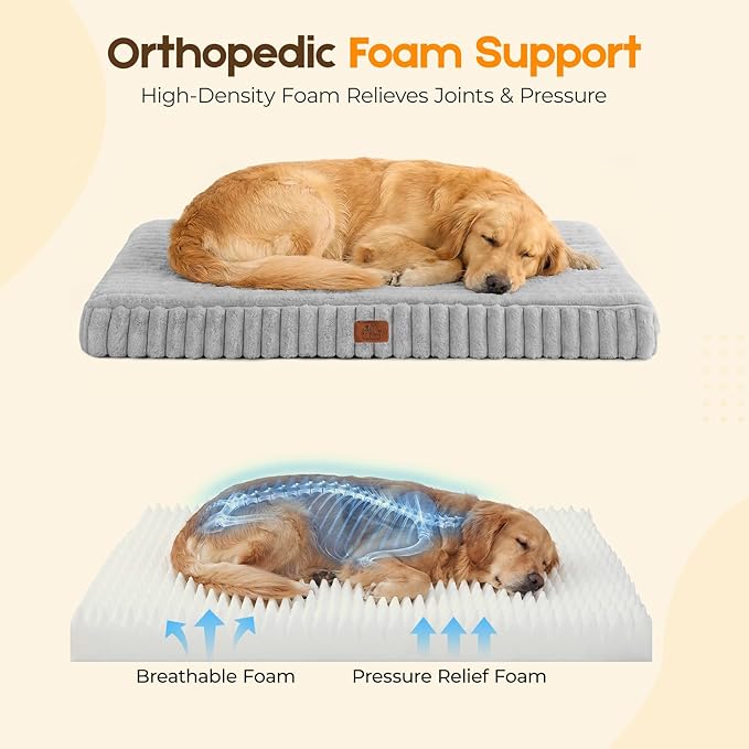Orthopedic Dog Bed for Extra Large Dog, Waterproof Pet Bed for Crate,Non-Slip Bottom and Egg-Crate Foam with Removable Washable Cover Crate Bed,Grey,41"x27"x4"