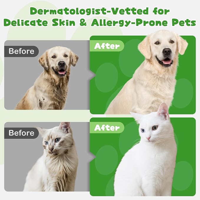 Pet Glove Wipes for Dogs & Cats, 32 Individually Wrapped Packs, Safe for Sensitive Skin, Quick Deodorizing, Loose Hair Removal, Full Body Grooming for Fur, Paws, Eyes & Ears, Bath & Travel