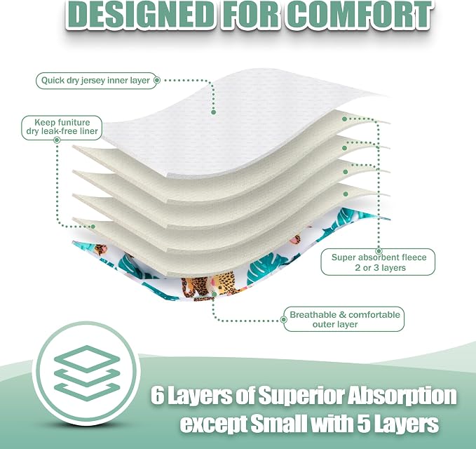 wegreeco Washable Female Dog Diapers Highly Absorbent Reusable Diapers for Dog in Heat Period, 3 Pack (The King of Forest, Large)