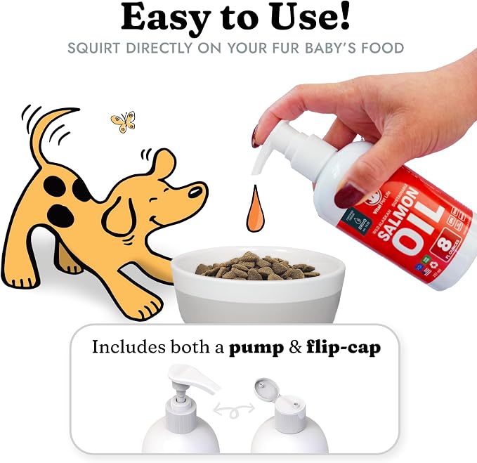 Salmon Oil for Dogs & Cats - Healthy Skin & Coat, Fish Oil, Omega 3 EPA DHA, Liquid Food Supplement for Pets, All Natural, Supports Joint & Bone Health, Natural Allergy & Inflammation Defense, 8 oz | Soft Shiny Glossy Coat, EPA DHA, Immune System & Hea...