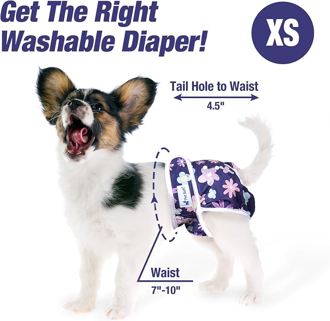Pet Soft Washable Female Diapers (3 Pack) Female Dog Diapers, Comfort Reusable Doggy Diapers for Girl Dog in Period Heat (Bloom, XS)