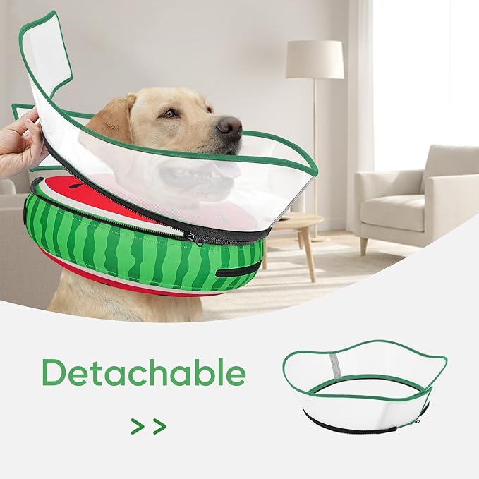 Supet Raised Inflatable Dog Cone After Surgery - Adjustable Recovery Donut Collar with Removable Shield to Stop Licking Wounds & Protect Stitches - Soft Dog Cone Alternative for Dogs (Watermelon,XL)
