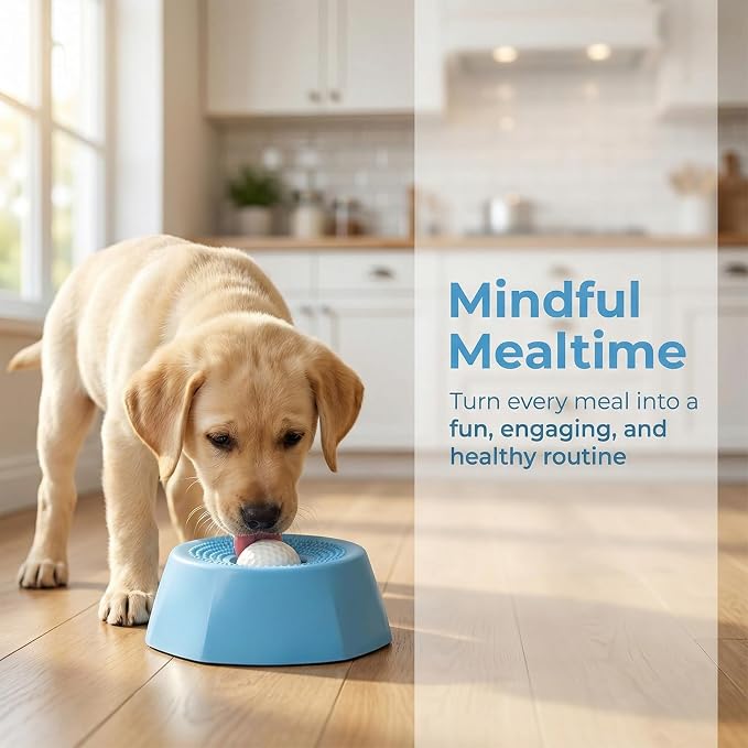 Dogs & Cats Lick Bowl Slow Feeder, Dog & Cat Enrichment Toy with Rotating Treat Ball, Strong Suction Base, Easy to Clean Interactive Puzzle Feeder for Anxiety Relief, Slow Eating & Mental Stimulation