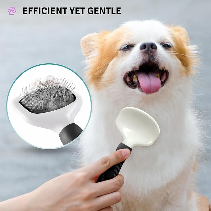 Poodle Pet Bundle - Dematting Fur Rake Comb Brush Tool with Steel Safety Blades for Detangling Matted or Knotted Undercoat Hair and Slicker Brush for Small and Large Dogs Pet Hair Remover