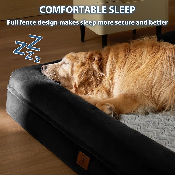 WNPETHOME XXXL Big Dog Bed, Washable Dog Couch with Removable Waterproof Cover, Orthopedic Large Pet Sofa Bed with Bolster Sides for Sleeping
