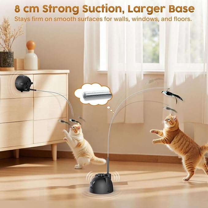 Interactive Cat Toys for Indoor Cats: Automatic Flying Bird Cat Toy with 360° Feather Wand, Strong 8cm Suction Cup, USB Rechargeable Self-Play Cat Toy for Bored Kittens & Adult Cats