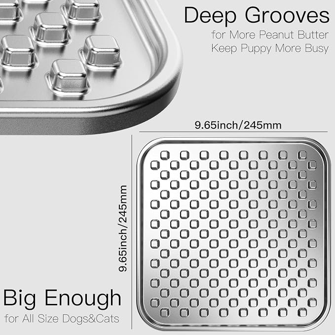 Double Wall Stainless Steel Lick Mat for Dogs & Cats - Chew Proof & Whisker Friendly, Non-Slip Base, for Calm Feeding & Anxiety Relief - Dishwasher Safe Slow Feeder Pad [1Pack]