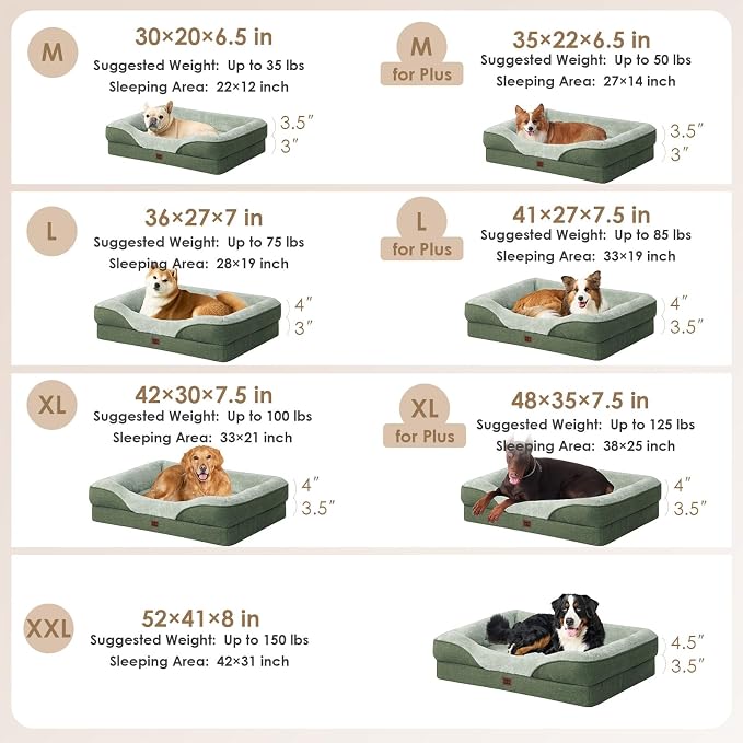 EHEYCIGA Orthopedic XL Dog Bed for Large Sized Dog, 48x35 Inch Extra Large Memory Foam Dog Couch Bed with Sides, Waterproof Liner & Washable Removable Cover, Bolster Pet Sofa, Green