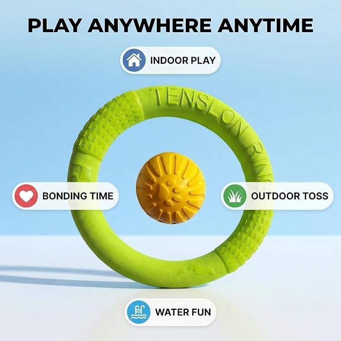 Dog Ring Ball Set Green Large Floating Fetch Toy for Large Dog | Durable EVA Dog Toy Ring and Ball Combo Set, High-Visibility Green Fetch Toys for Large Dogs