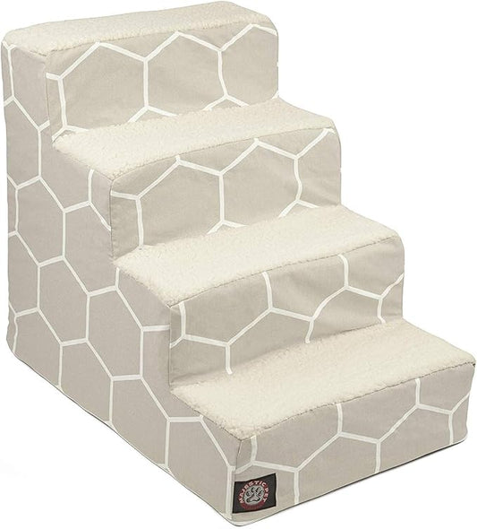 Majestic Pet 4 Step Portable Dog Stairs for Small Dogs to get on Bed Supports 250 lbs or Less – Dog Steps for High Bed with Machine Washable Cover –Pet Stairs for Cats Hexo Shapes Gray