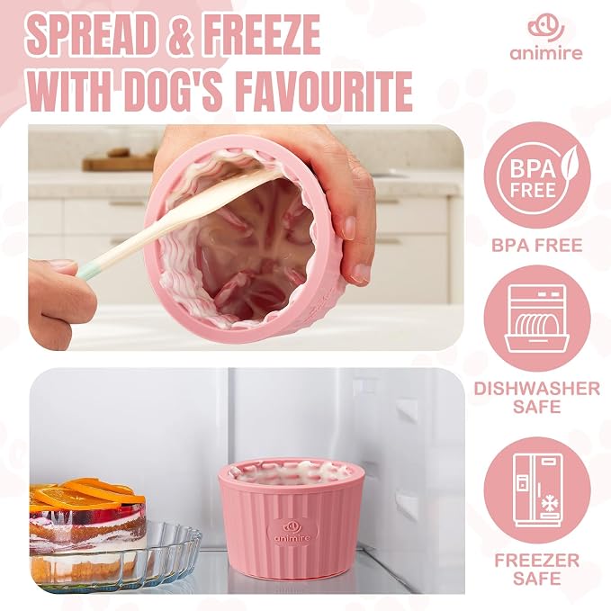 Dog Lick Bowl, Anxiety Relief Dog Licking Mat Freezer Treat Dispenser, Non-Slip Anti-Choking Silicone Slow Feeder Lick Bowl for Small Medium & Large Breed Dogs, BPA Free(Pink,S)