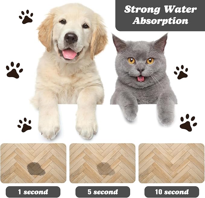 Dog Food Mats,Cat Absorbent Water Bowl Feeding Mats Pet Placemats for Food and Water Brown Wood Grain 16 * 24 inch