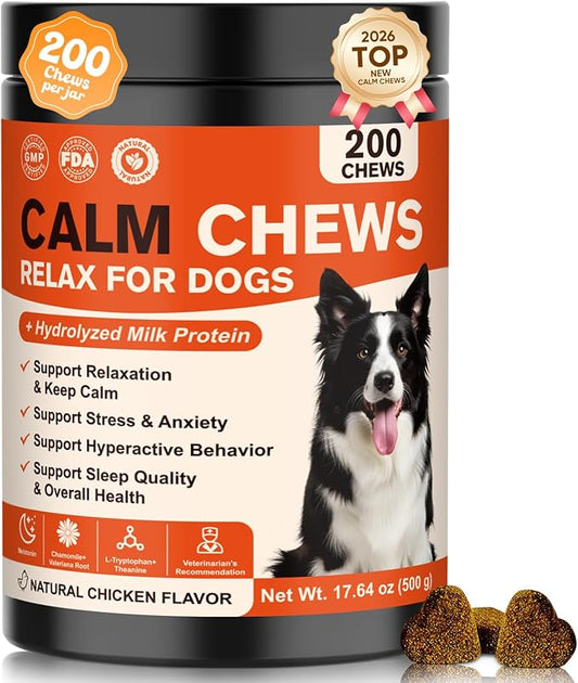 Calming Chews for Dogs-Dog Calming Chews Anxiety Relief Bites with Melatonin HMP for Dog Relaxing Aid-Car Anxiety Fireworks and Thunder Stress Relief Treats Supplements for Puppies Small All Dogs