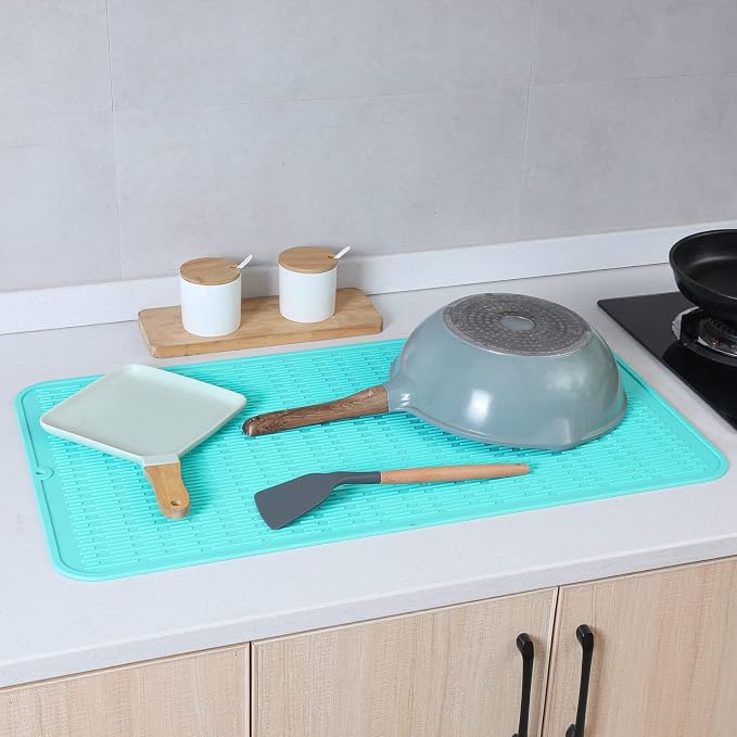 MicoYang Silicone Dish Drying Mat for Multiple Usage,Easy clean,Eco-friendly,Heat-resistant Silicone Mat for Kitchen Counter or Sink,Refrigerator or Drawer Liner Mint 4XL 32 inches x 18 inches