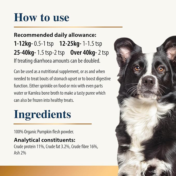 Pumpkin Powder for Dogs | 100% Pure Dog Food Topper | for Gut Health, Fibre, Healthy Stools, Prebiotic, Scooting | 200g
