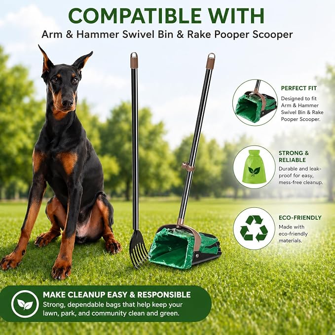 T-shirt Biodegradable Green Plastic Bag (600 ct.) Small Can Liners Thank You Grocery Shooping Size Doggy Poop Bags Compatible with Arm & Hammer Swivel Bin & Rake pooper scooper Multipurpose Bags