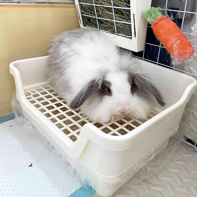 kathson Bunny Chew Toys for Teeth Grinding, Rabbit Wooden Scratch Board and Extra Large Rabbit Litter Box Trainer Rabbit Toilet