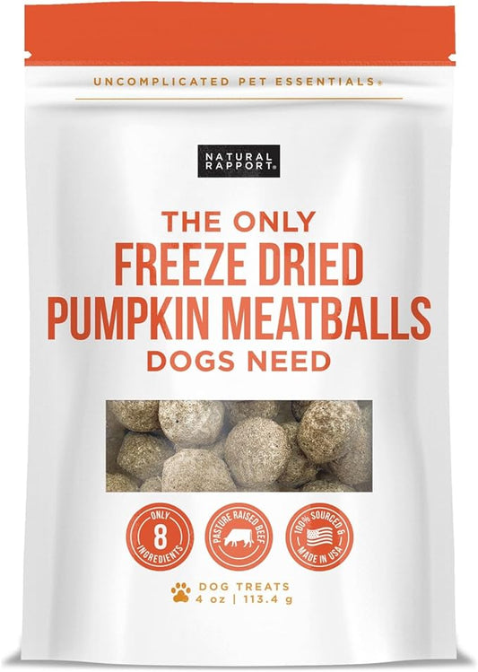 Natural Rapport Freeze Dried Pumpkin Meatballs Dog Treats - Beef, Turkey & Pumpkin, Limited Ingredient for Sensitive Stomachs (4 oz) (30+ Treats)