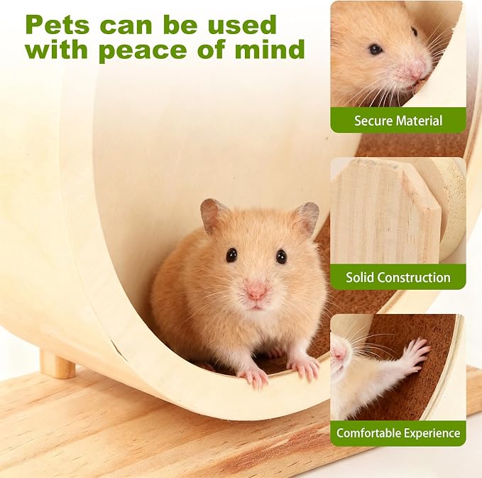 9 Inch Hamster Wooden Silent Exercise Running Wheel with Mini Running Ball 4 Inch,Small Animal Exercise Wheel Accessories,Wooden Exercise Wheels with Removable Track for Gerbils,Mice,Totoro