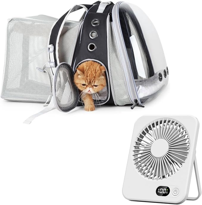 Lollimeow Bubble Expandable Cat Backpack for Puppies and Small Pets with Mini Fan