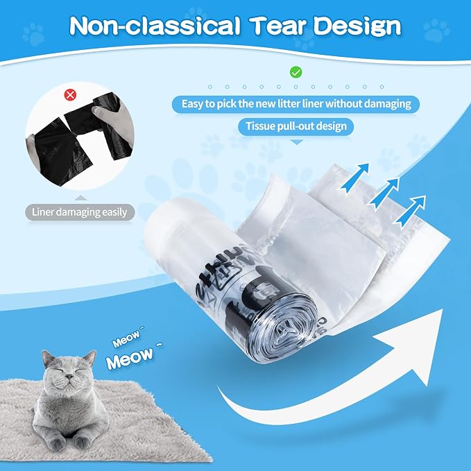 150 Count Drawstring Litter Box Liners Compatible with Litter Robot 4 & 3 - Thickened Leak-Proof Cat Litter Waste Bags, Pre-Separated Clear Design (25.8" x 21"), Odor Control Cat Litter Liner