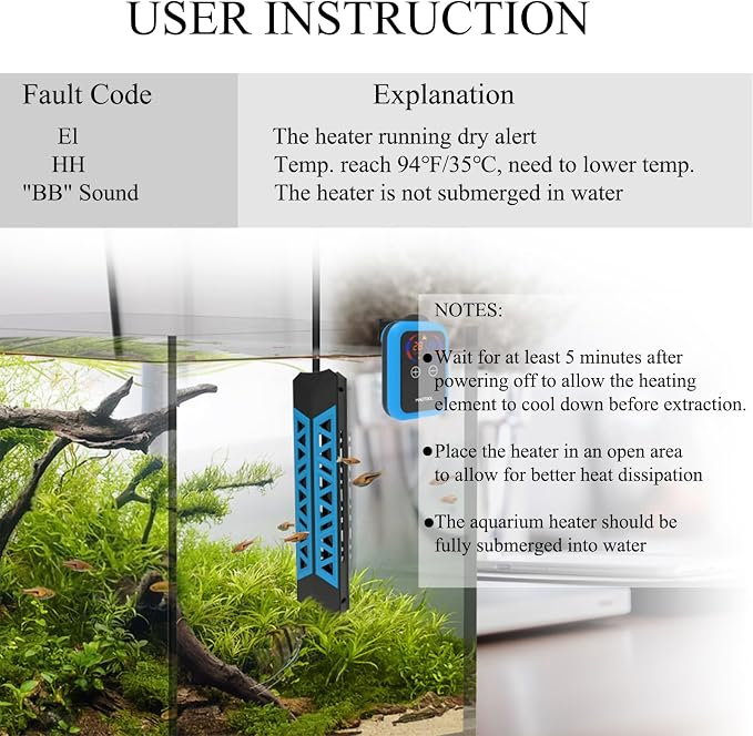 ＭagTool Aquarium Heater, 100W-1200W Submersible Fish Tank Heater for 40-55-75-94 Gallon Tank with Over-Temperature Protection & Automatic Power-Off with Digital Controller for Freshwater & Saltwater