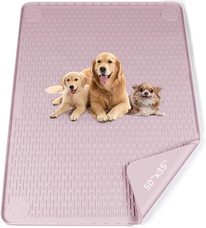 Pee Pads for Dogs, 50" x 35" Extra Large Reusable Silicone Mat, Washable Puppy Training Pads for Potty Training, Non-Slip, Leak-Proof, Indoor Floor Protection (Pink)