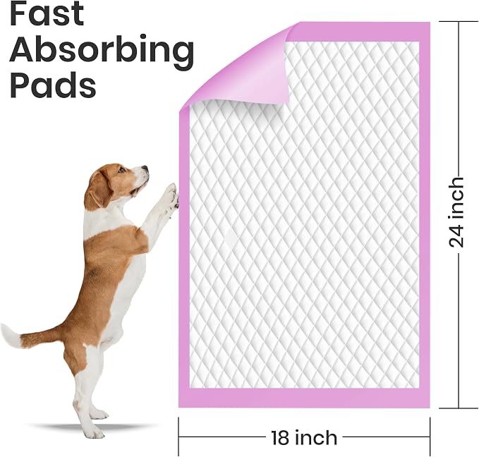FPN Pink Puppy Pads for Dogs 50 Count 18X24 Inch | Disposable Pee Pads for Dogs & Puppies | Dog Training Pads, Large Pet Training Pads for Potty Training & Indoor Use