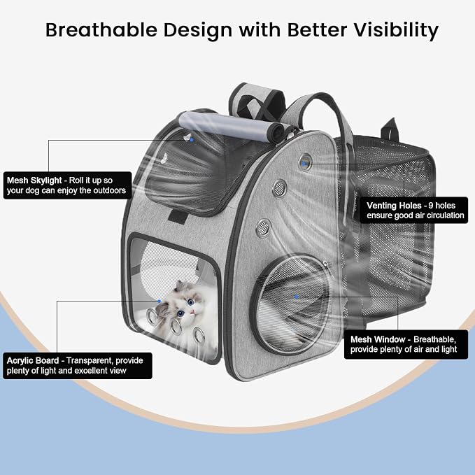 Expandable Pet Carrier Backpack, Airline Approved Cat & Dog Backpack Carrier, Soft-Sided Travel Backpack with 4 Entrances, Breathable Ventilated Design, Holds up to 25 lbs