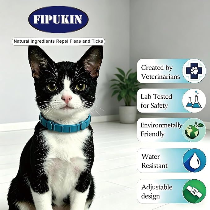 Natural Ingredients Flea Repellent Collar for Cats, Safe and Effective Flea and Tick Repellent, Waterproof, 8 Months Protection per Collar, Free Comb, One Size Fits All, 13.8 Inches, 2-Pack