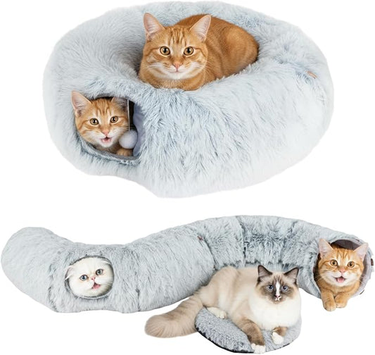 Cat Tunnels for Indoor Cat, Soft Plush Dount Kitty Cave with Peekaboo Hideaway, Under Christmas Tree Cat Toys for Kittens, Rabbits & Ferrets