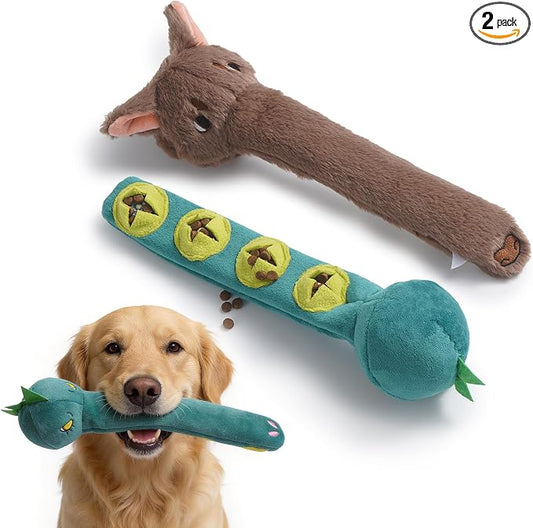 Nocciola Dog Squeak Toys 2pcs, Dog Toys to Keep Them Busy for Aggressive Chewers, Hide and Seek Crinkle Dog Toy for Large Dogs, Long Face Wild Animals Playground Series