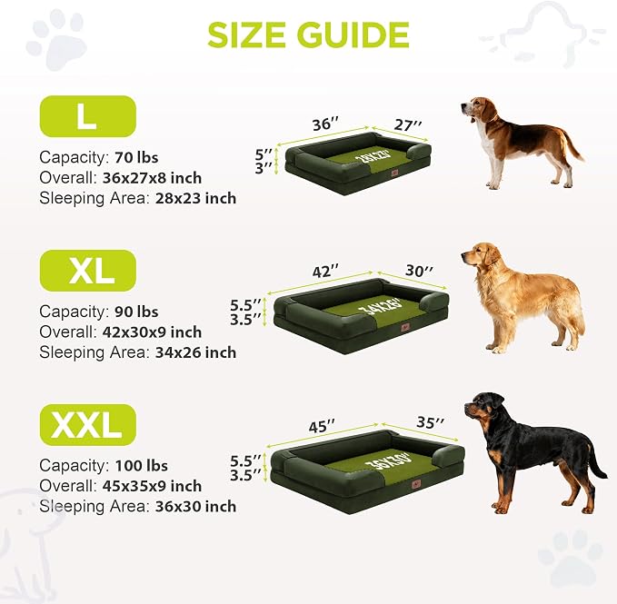 Orthopedic Memory Foam Dog Bed, 42 x 30, Waterproof for Large Dogs | Removable, washable cover • Waterproof memory foam liner • Bolstered couch design for joint relief • Includes tennis ball toy